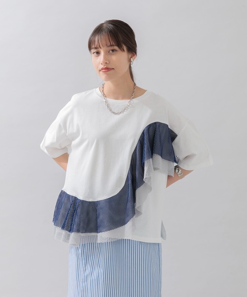 Lant Kalte(ラントカルテ)の「Lant Kalte カラーメッシュカットプルオーバー(Tシャツ/カットソー・レディース・ホワイト/ブラック・FREE)」の1枚目の写真