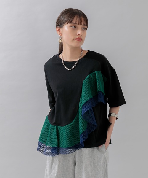 Lant Kalte(ラントカルテ)の「Lant Kalte カラーメッシュカットプルオーバー(Tシャツ/カットソー・レディース・ホワイト/ブラック・FREE)」の2枚目の写真