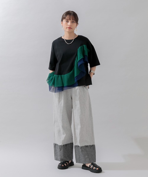 Lant Kalte(ラントカルテ)の「Lant Kalte カラーメッシュカットプルオーバー(Tシャツ/カットソー・レディース・ホワイト/ブラック・FREE)」の3枚目の写真