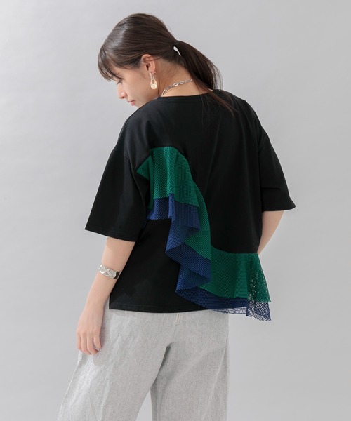 Lant Kalte(ラントカルテ)の「Lant Kalte カラーメッシュカットプルオーバー(Tシャツ/カットソー・レディース・ホワイト/ブラック・FREE)」の9枚目の写真