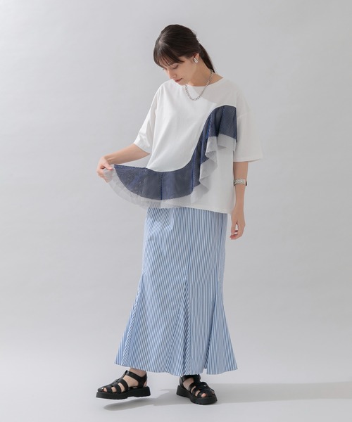 Lant Kalte(ラントカルテ)の「Lant Kalte カラーメッシュカットプルオーバー(Tシャツ/カットソー・レディース・ホワイト/ブラック・FREE)」の7枚目の写真