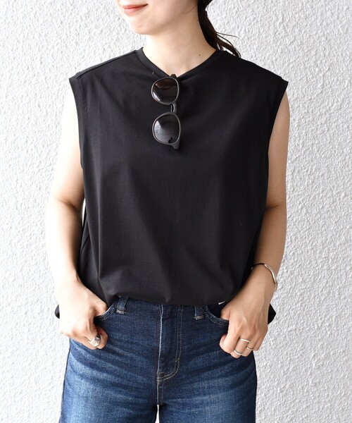 SHIPS(シップス)の「スビンコットンフレンチスリーブプルオーバー◆(Tシャツ/カットソー・レディース・オフホワイト/ブラック/グリーン/ピンク・ONE SIZE)」の2枚目の写真