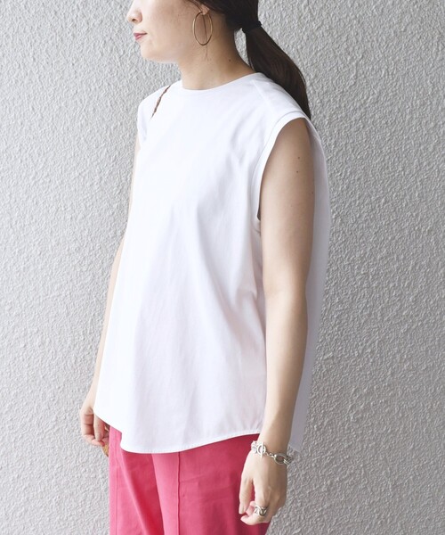 SHIPS(シップス)の「スビンコットンフレンチスリーブプルオーバー◆(Tシャツ/カットソー・レディース・オフホワイト/ブラック/グリーン/ピンク・ONE SIZE)」の5枚目の写真