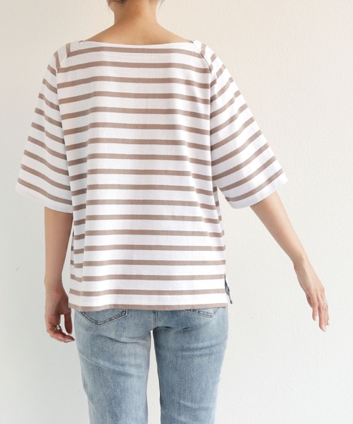 andme(アンドミー)の「コットン天竺ボートネックラグランボーダーTシャツ(Tシャツ/カットソー・レディース・ブラック/ホワイト×ブラック/ベージュ系その他/ホワイト×ピンク/ホワイト×ブルー/ホワイト×イエロー・M)」の14枚目の写真