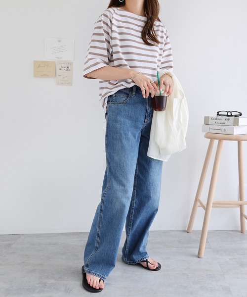 andme(アンドミー)の「コットン天竺ボートネックラグランボーダーTシャツ(Tシャツ/カットソー・レディース・ブラック/ホワイト×ブラック/ベージュ系その他/ホワイト×ピンク/ホワイト×ブルー/ホワイト×イエロー・M)」の12枚目の写真
