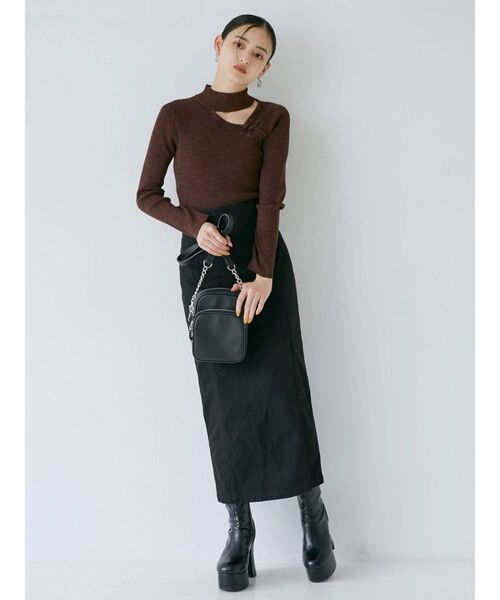 MURUA（ムルーア）の「アシメチャイナニット（ニット/セーター・レディース・ブラック/ブルー/アクア/ブラウン・FREE）」の5枚目の写真