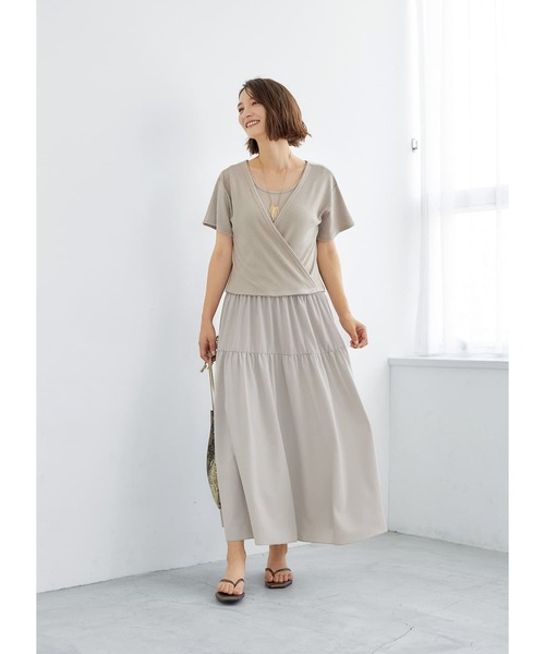 STYLE DELI(スタイルデリ)の「【LUXE】カシュクールT付き切替タンクワンピース(ワンピース・レディース・ブルー/グレイッシュベージュ・01/02)」の6枚目の写真