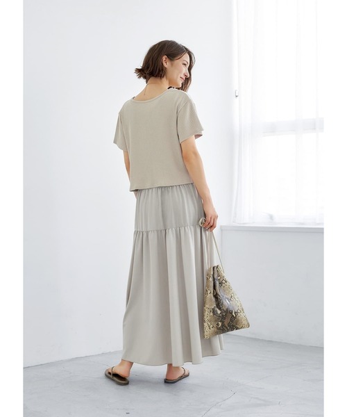 STYLE DELI(スタイルデリ)の「【LUXE】カシュクールT付き切替タンクワンピース(ワンピース・レディース・ブルー/グレイッシュベージュ・01/02)」の4枚目の写真