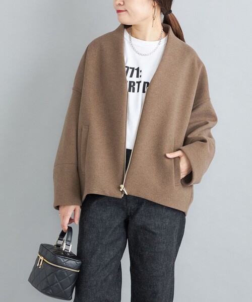 SHIPS(シップス)の「〈手洗い可能〉コクーンジップブルゾン 22FW◇(ブルゾン・レディース・ホワイト/ライトグレー/ブラウン/ダークグレー/ナチュラル・ONE SIZE)」の8枚目の写真