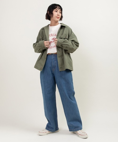 My Fav. CHILD WOMAN（マイファブチャイルドウーマン）の「綿ツイル 製品硫化染め アーミージャケット（ミリタリージャケット・レディース・カーキ・FREE）」の21枚目の写真