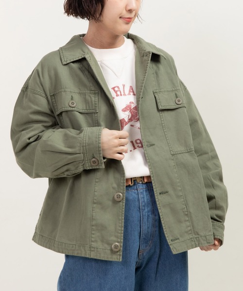 My Fav. CHILD WOMAN（マイファブチャイルドウーマン）の「綿ツイル 製品硫化染め アーミージャケット（ミリタリージャケット・レディース・カーキ・FREE）」の17枚目の写真