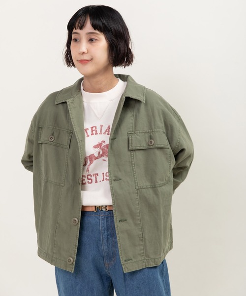 My Fav. CHILD WOMAN（マイファブチャイルドウーマン）の「綿ツイル 製品硫化染め アーミージャケット（ミリタリージャケット・レディース・カーキ・FREE）」の20枚目の写真