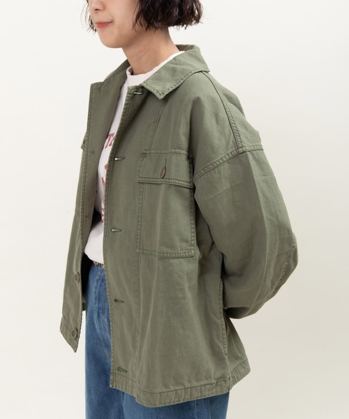 My Fav. CHILD WOMAN（マイファブチャイルドウーマン）の「綿ツイル 製品硫化染め アーミージャケット（ミリタリージャケット・レディース・カーキ・FREE）」の18枚目の写真