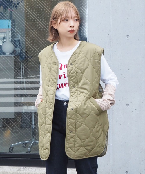 tiptop（ティップトップ）の「キルティングベスト（ベスト・レディース・ブラック/カーキ/アイボリー・FREE）」の4枚目の写真