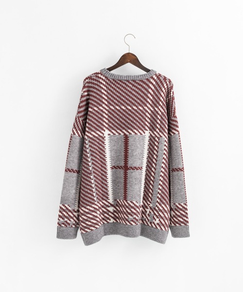 Revo.（レボ）の「5G ビッグチェックパターンジャガード クルーネックニット（ニット/セーター・メンズ・グリーン/ブルー/グレー・L/M）」の17枚目の写真