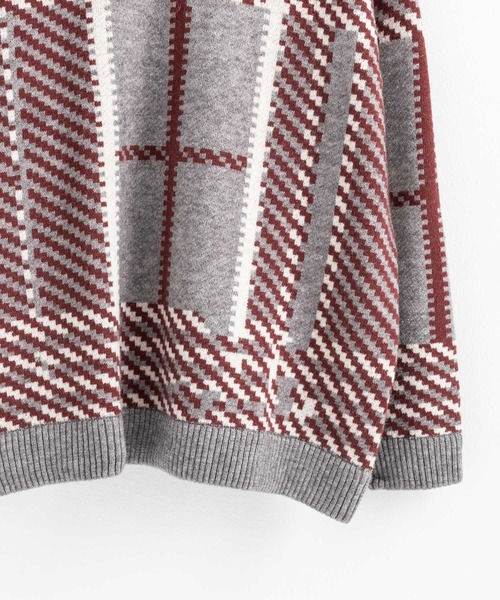 Revo.（レボ）の「5G ビッグチェックパターンジャガード クルーネックニット（ニット/セーター・メンズ・グリーン/ブルー/グレー・L/M）」の19枚目の写真