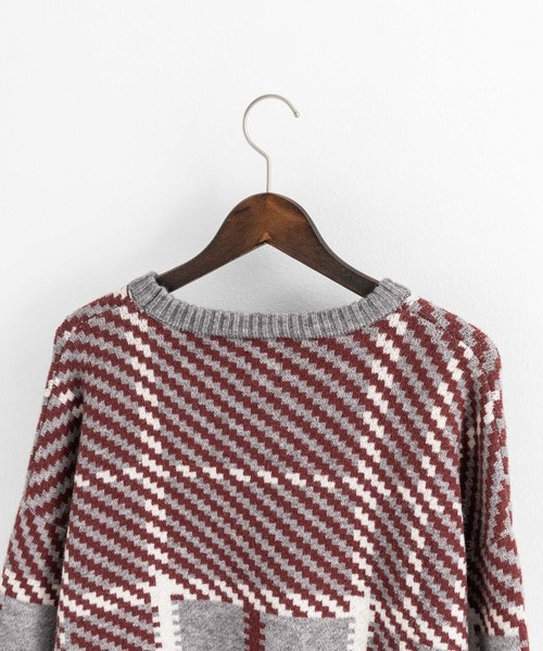 Revo.（レボ）の「5G ビッグチェックパターンジャガード クルーネックニット（ニット/セーター・メンズ・グリーン/ブルー/グレー・L/M）」の21枚目の写真