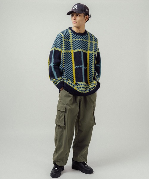 Revo.（レボ）の「5G ビッグチェックパターンジャガード クルーネックニット（ニット/セーター・メンズ・グリーン/ブルー/グレー・L/M）」の5枚目の写真