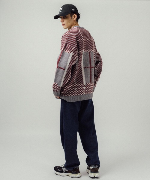 Revo.（レボ）の「5G ビッグチェックパターンジャガード クルーネックニット（ニット/セーター・メンズ・グリーン/ブルー/グレー・L/M）」の12枚目の写真