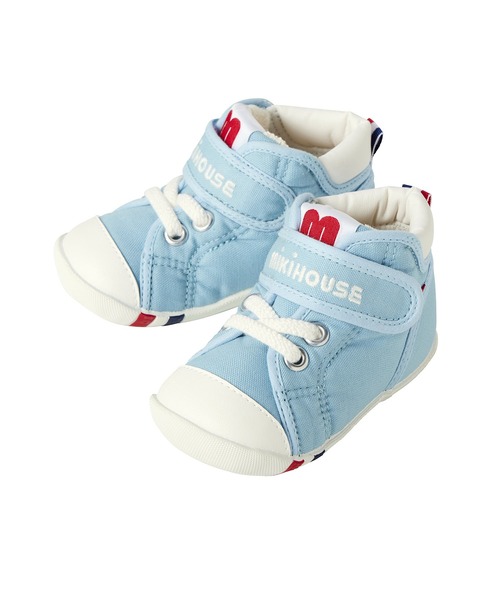 MIKI HOUSE(ミキハウス)の「ミキハウスロゴファーストベビーシューズ(ベビーシューズ/ベビーソックス・キッズ・インディゴブルー/ホワイト/レッド/マルチ/ブラック/レッド系その他2/アイボリー/ピンク/ブルー系その他/パープル・11.5/13cm/12cm/13.5/12.5/13㎝/12.5cm/11.5cm/13.5cm/12.0cm)」の6枚目の写真