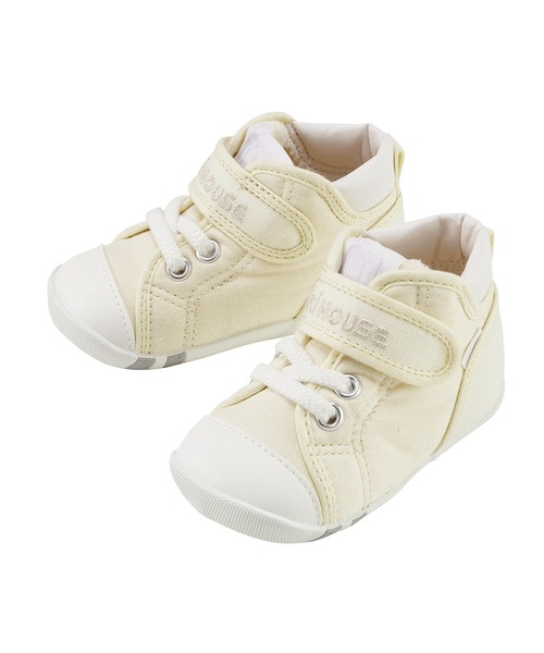 MIKI HOUSE(ミキハウス)の「ミキハウスロゴファーストベビーシューズ(ベビーシューズ/ベビーソックス・キッズ・インディゴブルー/ホワイト/レッド/マルチ/ブラック/レッド系その他2/アイボリー/ピンク/ブルー系その他/パープル・11.5/13cm/12cm/13.5/12.5/13㎝/12.5cm/11.5cm/13.5cm/12.0cm)」の2枚目の写真