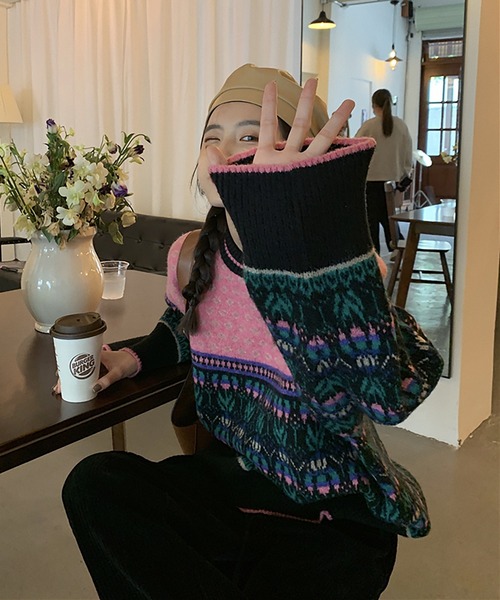 セール】ジャガードレトロニット（ニット/セーター）｜Girly