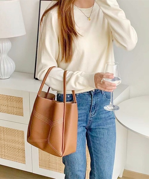 the case（ザケース）の「[THE CASE SELECT]embroidery vegan leather tote　エコレザートートバッグ *ポーチ付き（ショルダーバッグ・レディース・ブラック/グリーン/ブラウン/ベージュ・FREE）」の7枚目の写真
