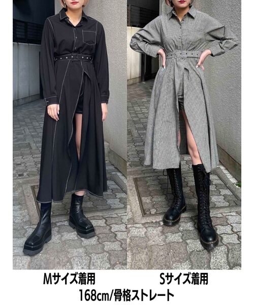 jouetie(ジュエティ)の「【低身長サイズあり】アシメステッチシャツワンピース(ワンピース・レディース・オフホワイト/ブラック/グリーン・MEDIUM/SMALL)」の4枚目の写真