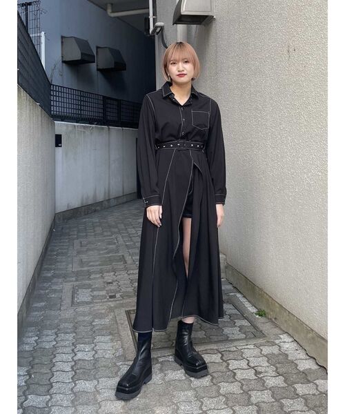 jouetie(ジュエティ)の「【低身長サイズあり】アシメステッチシャツワンピース(ワンピース・レディース・オフホワイト/ブラック/グリーン・MEDIUM/SMALL)」の20枚目の写真