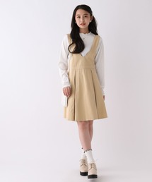 Vネックボックスプリーツワンピース