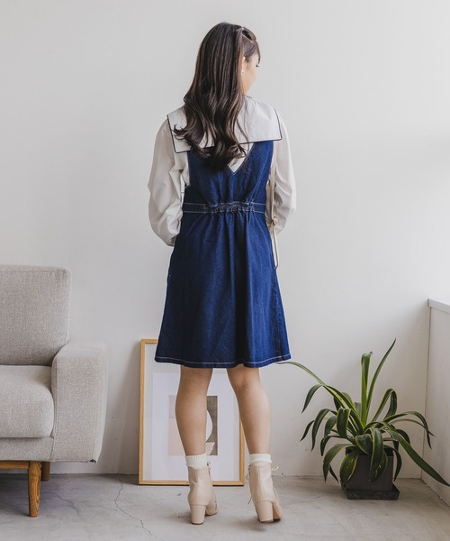 repipi armario（レピピ アルマリオ）の「Vネックボックスプリーツワンピース（ワンピース・キッズ・ブルー/ブラック/ブラウン・SMALL/MEDIUM/LARGE）」の9枚目の写真