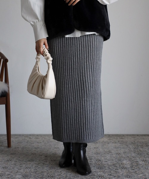 Bonjour Sagan（ボンジュールサガン）の「リブニットタイトスカート（スカート・レディース・ライトベージュ/チャコールグレー/ブラウン・FREE）」の10枚目の写真