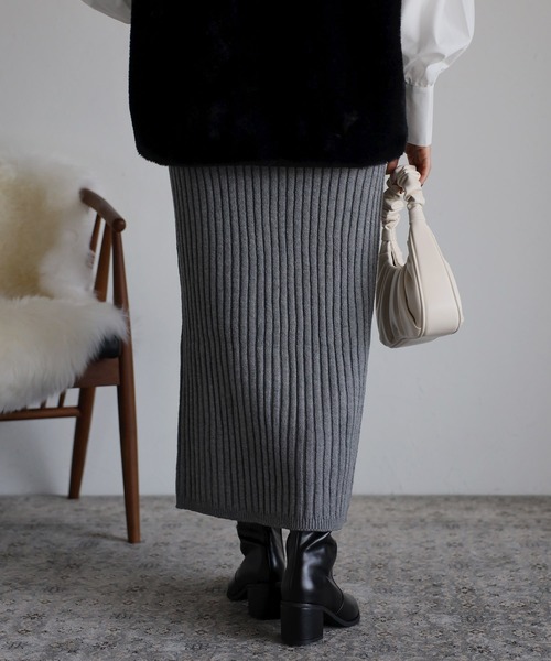 Bonjour Sagan（ボンジュールサガン）の「リブニットタイトスカート（スカート・レディース・ライトベージュ/チャコールグレー/ブラウン・FREE）」の12枚目の写真