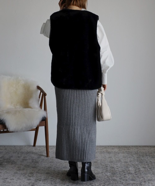Bonjour Sagan（ボンジュールサガン）の「リブニットタイトスカート（スカート・レディース・ライトベージュ/チャコールグレー/ブラウン・FREE）」の15枚目の写真
