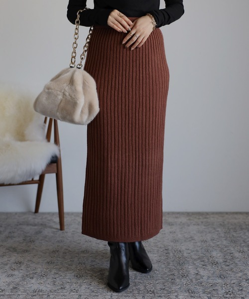 Bonjour Sagan（ボンジュールサガン）の「リブニットタイトスカート（スカート・レディース・ライトベージュ/チャコールグレー/ブラウン・FREE）」の22枚目の写真