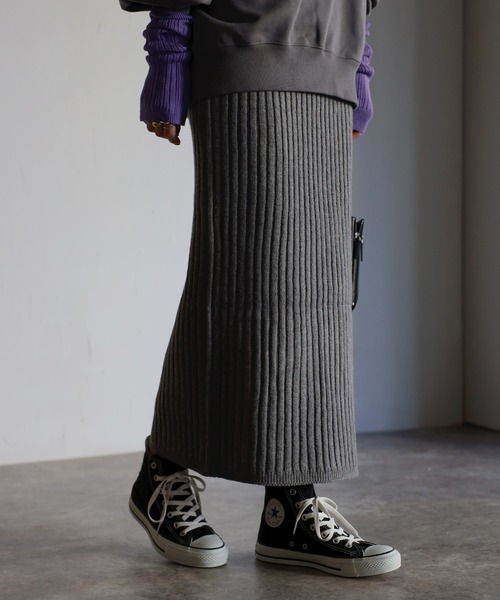 Bonjour Sagan（ボンジュールサガン）の「リブニットタイトスカート（スカート・レディース・ライトベージュ/チャコールグレー/ブラウン・FREE）」の5枚目の写真