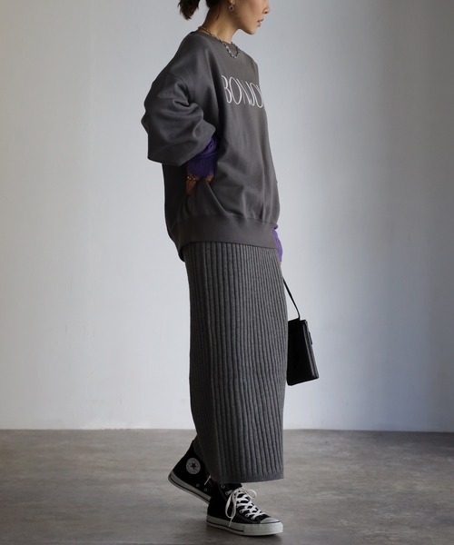 Bonjour Sagan（ボンジュールサガン）の「リブニットタイトスカート（スカート・レディース・ライトベージュ/チャコールグレー/ブラウン・FREE）」の6枚目の写真