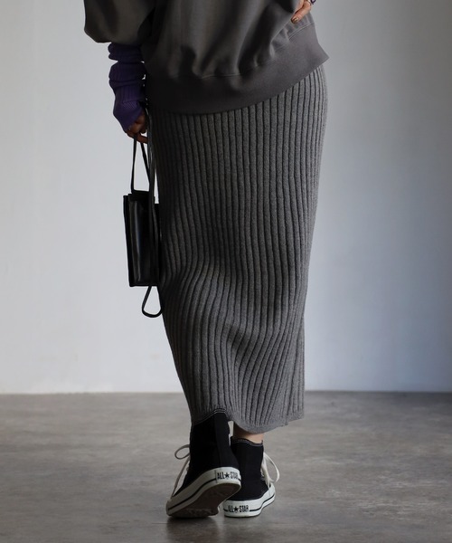 Bonjour Sagan（ボンジュールサガン）の「リブニットタイトスカート（スカート・レディース・ライトベージュ/チャコールグレー/ブラウン・FREE）」の7枚目の写真