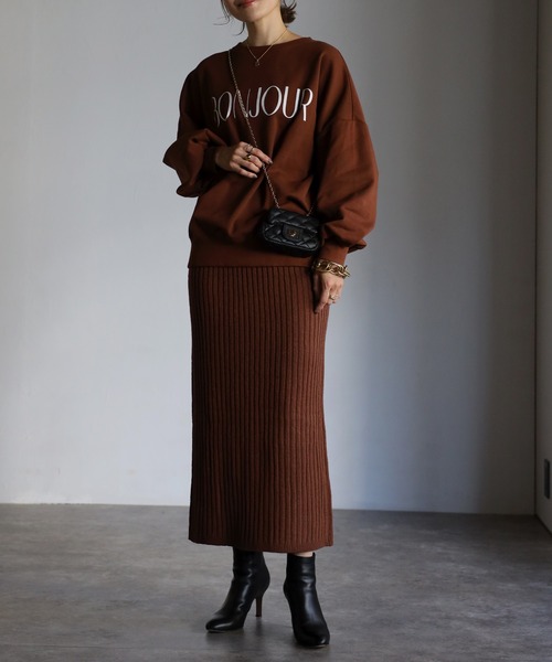 Bonjour Sagan（ボンジュールサガン）の「リブニットタイトスカート（スカート・レディース・ライトベージュ/チャコールグレー/ブラウン・FREE）」の16枚目の写真