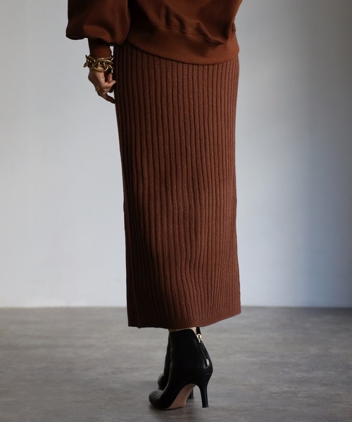 Bonjour Sagan（ボンジュールサガン）の「リブニットタイトスカート（スカート・レディース・ライトベージュ/チャコールグレー/ブラウン・FREE）」の19枚目の写真