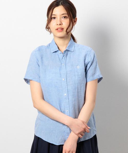 coen（コーエン）の「ヨーロピアンリネン半袖シャツ（シャツ/ブラウス・レディース・コバルトブルー/ホワイト/レッド/ダークグリーン・LARGE/MEDIUM）」の3枚目の写真