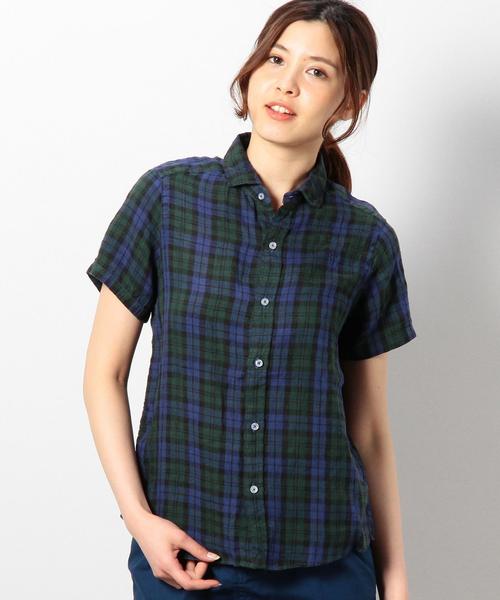 coen（コーエン）の「ヨーロピアンリネン半袖シャツ（シャツ/ブラウス・レディース・コバルトブルー/ホワイト/レッド/ダークグリーン・LARGE/MEDIUM）」の2枚目の写真