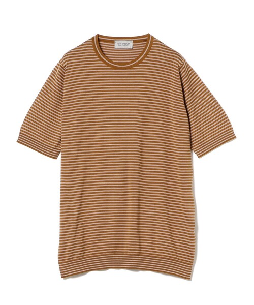 JOHN SMEDLEY（ジョンスメドレー）の「JOHN SMEDLEY × BEAMS F / 別注 コットン ボーダー クルーネックニットTシャツ（Tシャツ/カットソー・メンズ・ブラック系その他/グレー系その他/ライトブラウン/ダークブラウン/ネイビー・S/L/M）」の4枚目の写真