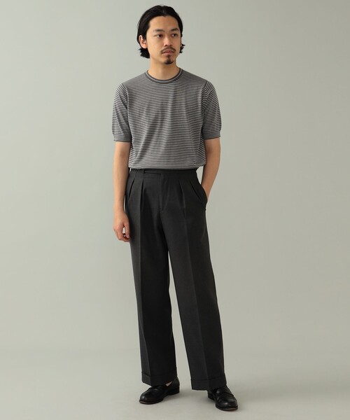 JOHN SMEDLEY（ジョンスメドレー）の「JOHN SMEDLEY × BEAMS F / 別注 コットン ボーダー クルーネックニットTシャツ（Tシャツ/カットソー・メンズ・ブラック系その他/グレー系その他/ライトブラウン/ダークブラウン/ネイビー・S/L/M）」の7枚目の写真