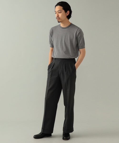 JOHN SMEDLEY（ジョンスメドレー）の「JOHN SMEDLEY × BEAMS F / 別注 コットン ボーダー クルーネックニットTシャツ（Tシャツ/カットソー・メンズ・ブラック系その他/グレー系その他/ライトブラウン/ダークブラウン/ネイビー・S/L/M）」の8枚目の写真