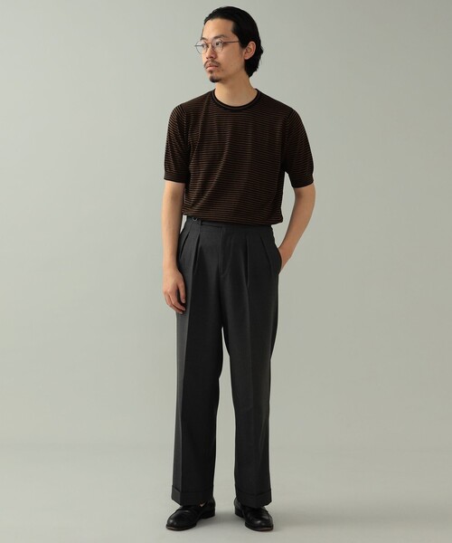 JOHN SMEDLEY（ジョンスメドレー）の「JOHN SMEDLEY × BEAMS F / 別注 コットン ボーダー クルーネックニットTシャツ（Tシャツ/カットソー・メンズ・ブラック系その他/グレー系その他/ライトブラウン/ダークブラウン/ネイビー・S/L/M）」の10枚目の写真