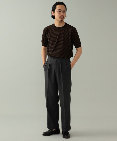 JOHN SMEDLEY（ジョンスメドレー）の「JOHN SMEDLEY × BEAMS F / 別注 コットン ボーダー クルーネックニットTシャツ（Tシャツ/カットソー・メンズ・ブラック系その他/グレー系その他/ライトブラウン/ダークブラウン/ネイビー・S/L/M）」の11枚目の写真