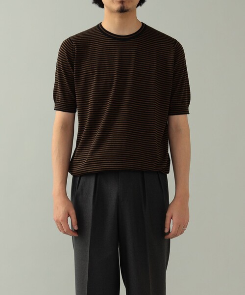 JOHN SMEDLEY（ジョンスメドレー）の「JOHN SMEDLEY × BEAMS F / 別注 コットン ボーダー クルーネックニットTシャツ（Tシャツ/カットソー・メンズ・ブラック系その他/グレー系その他/ライトブラウン/ダークブラウン/ネイビー・S/L/M）」の12枚目の写真