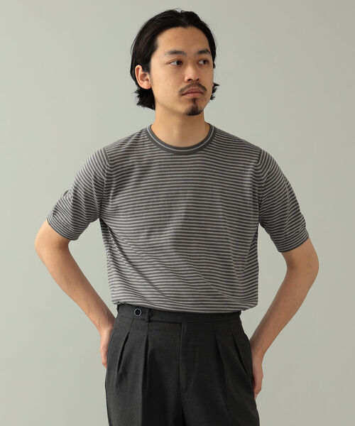 JOHN SMEDLEY（ジョンスメドレー）の「JOHN SMEDLEY × BEAMS F / 別注 コットン ボーダー クルーネックニットTシャツ（Tシャツ/カットソー・メンズ・ブラック系その他/グレー系その他/ライトブラウン/ダークブラウン/ネイビー・S/L/M）」の21枚目の写真