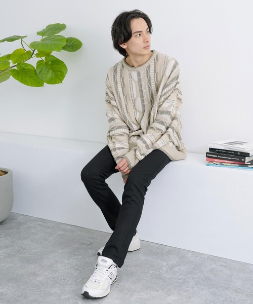 Rocky Monroe(ロッキーモンロー)の「オーバーサイズジャガード編みクルーネック3Dニットセーター(ニット/セーター・メンズ・ブラック/グレイッシュベージュ/グレー/サックスブルー/ベージュ・M/L)」の15枚目の写真
